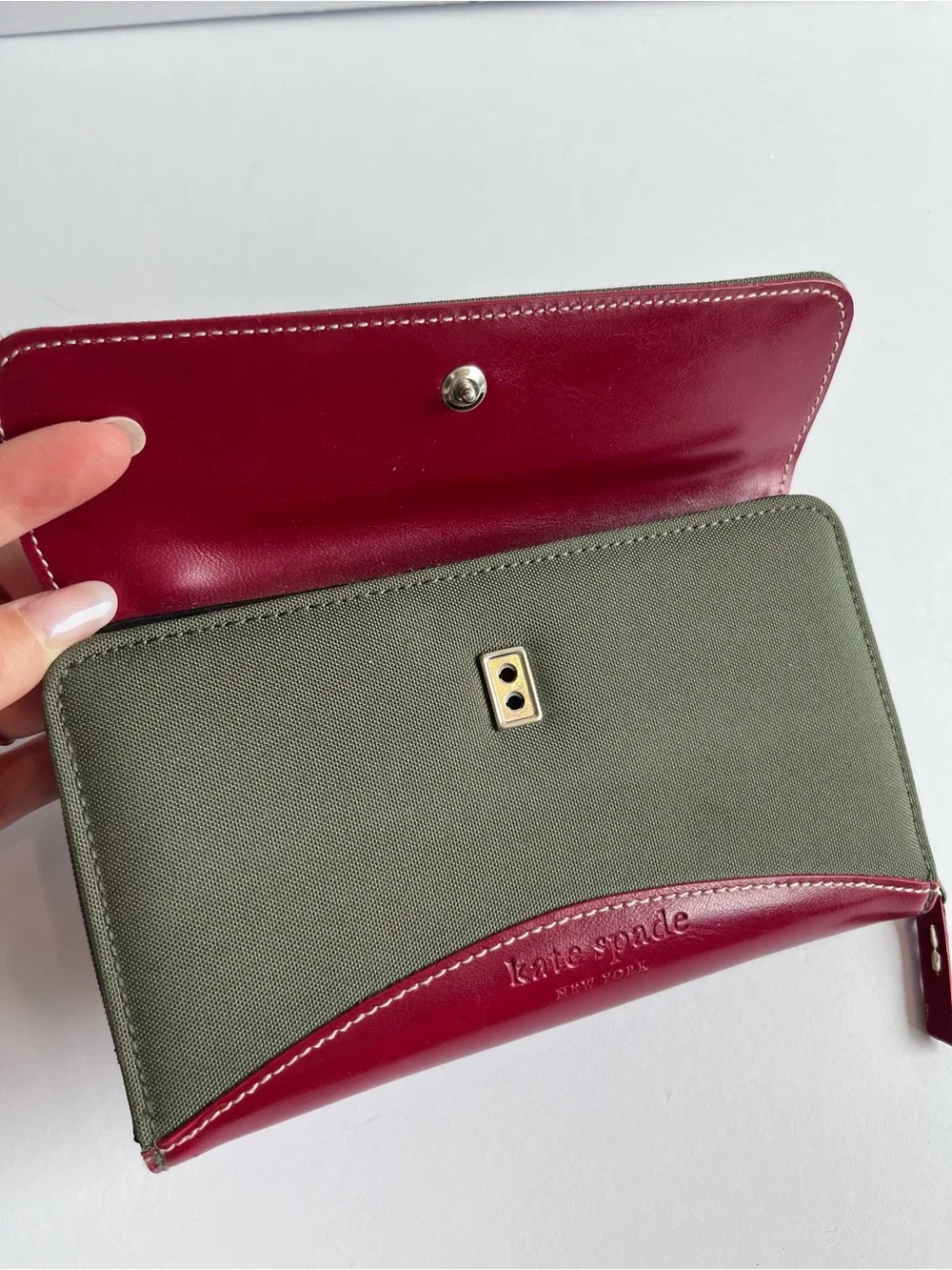 kate spade Olive Green and Burgundy Wallet